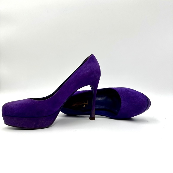 YSL Violet Suede Platform Pumps SZ 37 - Picture 2 of 16